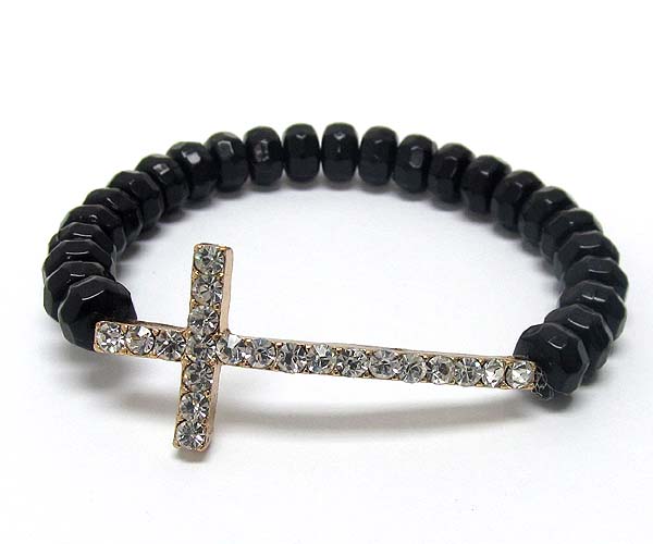 Cypress cross and beads stretch bracelet