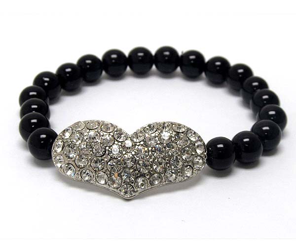 Crystal heart with multi pearl stretch bracelet