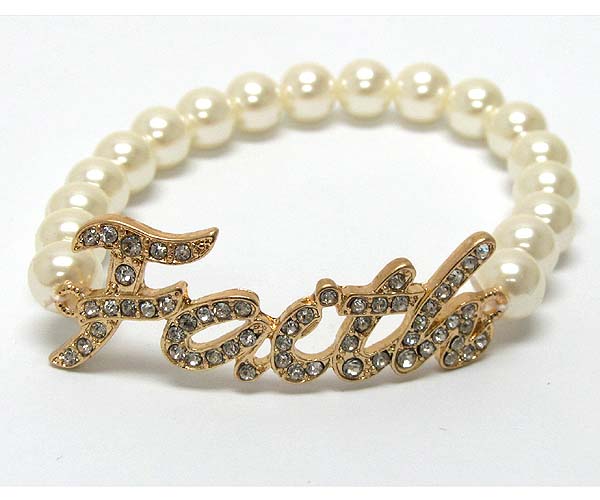 Crystal faith theme with multi pearl stretch bracelet