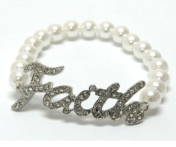 Crystal faith theme with multi pearl stretch bracelet