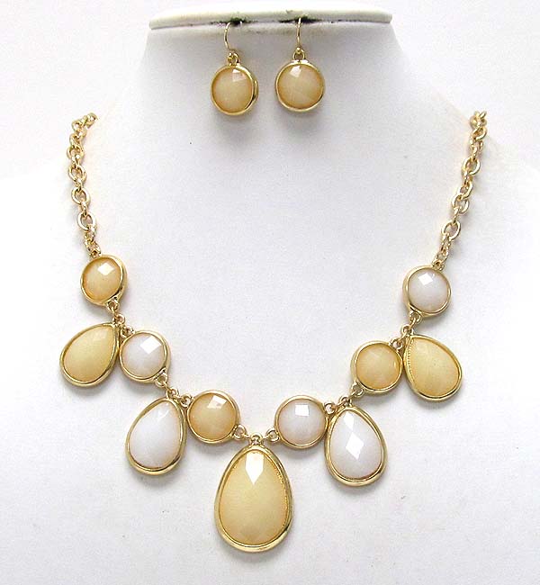 Multi round and tear drop conetted acrylic dangle drop chain necklace earring set