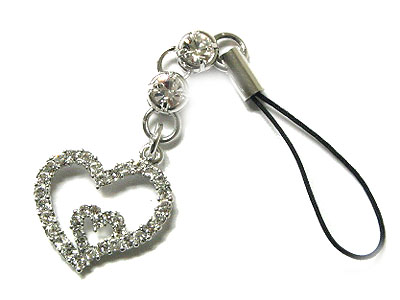 Crystal heart cell phone charm