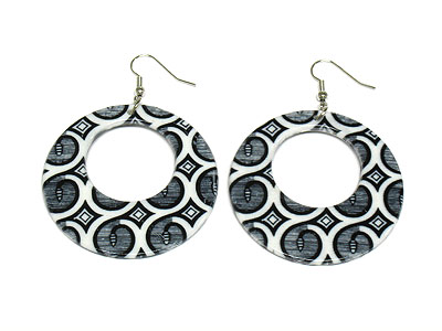 Black and white print acryl hoop earring - hoops