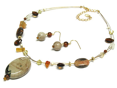 Multi naturla stone and beads necklace and earring set