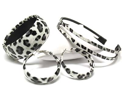 Leopard pattern hairband and bangle and hoop earring set - hoops