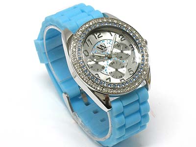 Crystal side double stud rubber band fashion watch