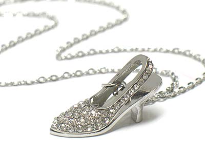 Crystal deco lady shoe pendant necklace 