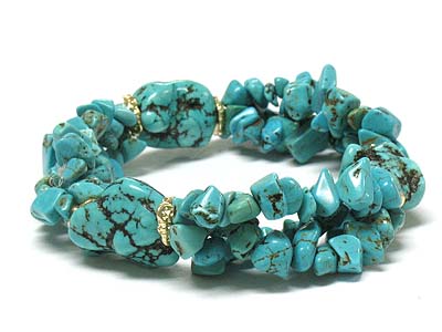 Turquoise stone and multi strands chip stone bracelet