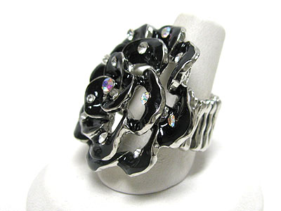 Crystal stud metal epoxy flower stretch ring