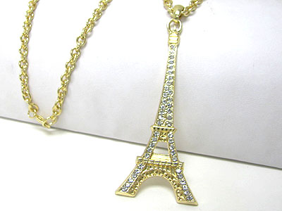 Crystal stud eifel tower pendant long necklace