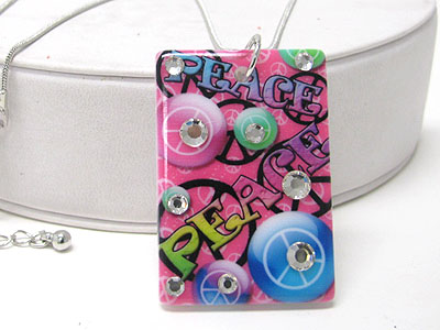 Peace tattoo picture crystal stud acryl peandant necklace 