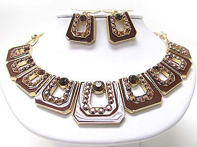 Crystal stud enamel metal link necklace set