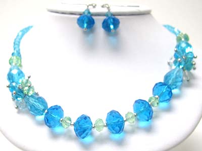 Crystal cut facet glass beads link necklace set 