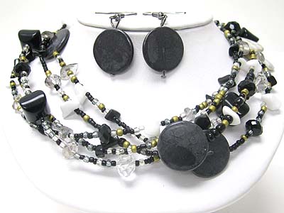 Multi strand mixed beads and stone necklace set