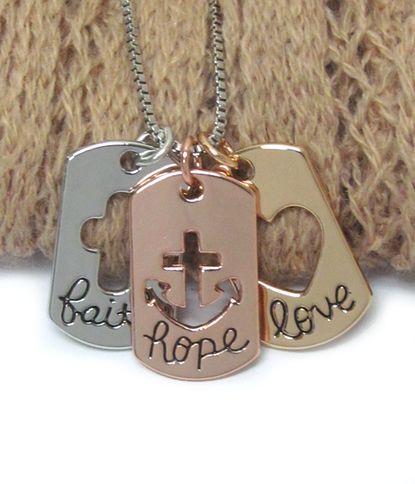 Inspiration message three pendant necklace - faith hope love