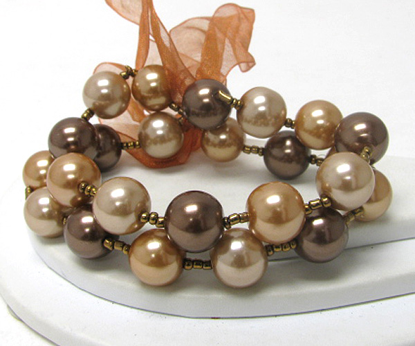 Ribbon tie multi pearl link double stretch bracelet