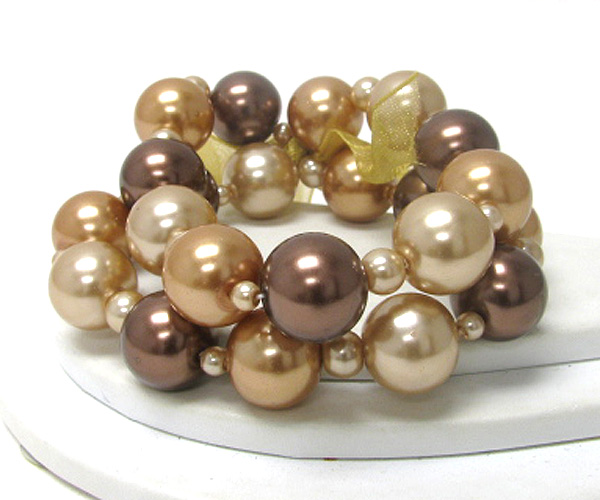 Ribbon tie multi pearl link double stretch bracelet