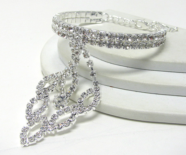 Rhinestone deco drop and double line stretch bracelet