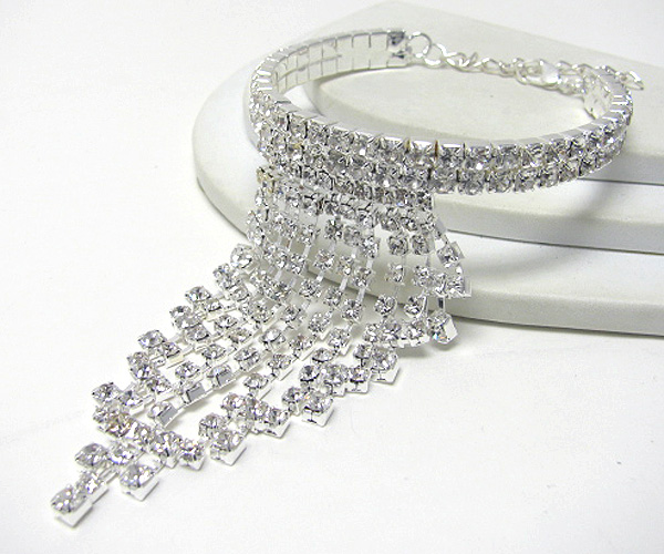 Rhinestone deco drop and double line stretch bracelet