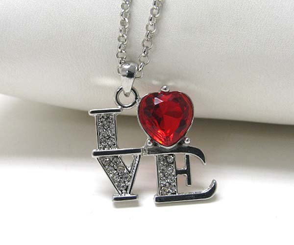 Crystal and glass heart deco love pendant necklace -valentine