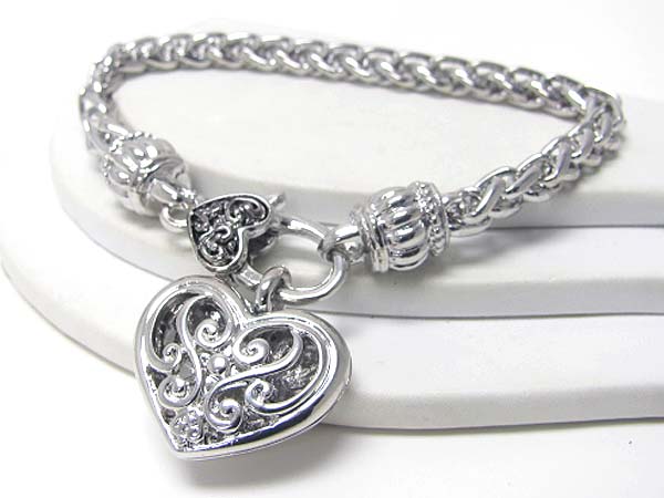 Metal filigree heart charm bracelet