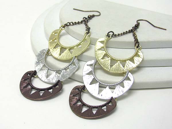 Aztec inspired triple metal curve drop earring -western