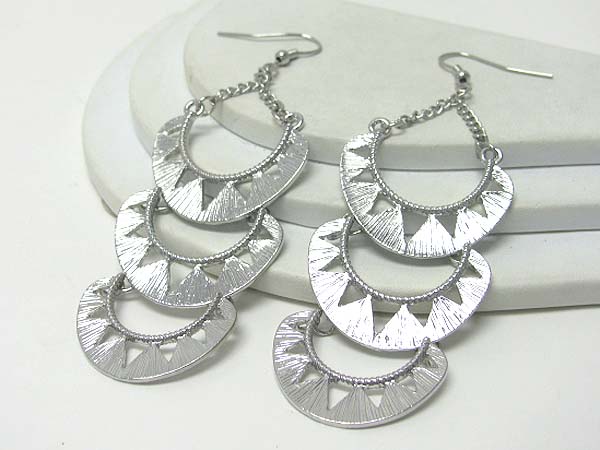 Aztec inspired triple metal curve drop earring -western