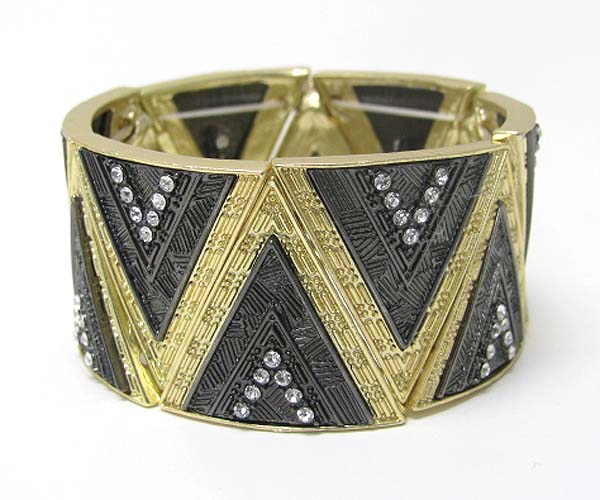 Crystal deco triangular metal link stretch bracelet