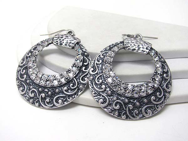 Crystal and metal filigree hoop earring  - hoops