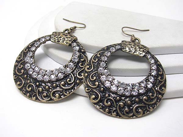 Crystal and metal filigree hoop earring  - hoops