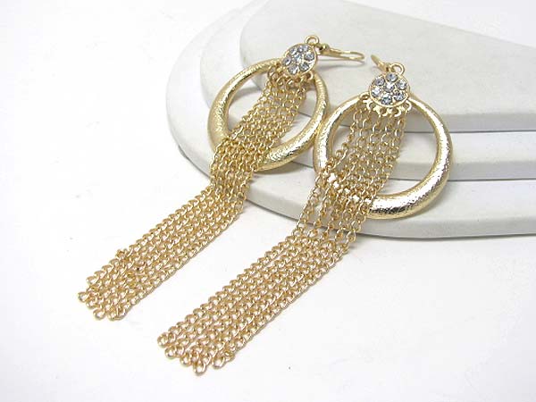 Crystal top hoop and chain drop earring  - hoops