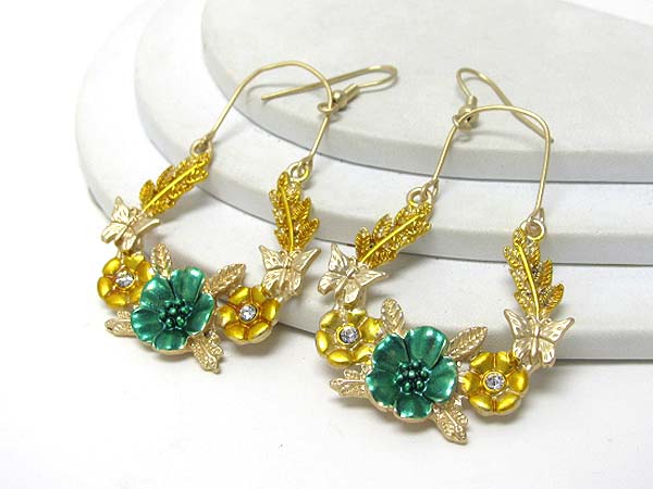 Crystal deco multi flower and butterfly earring