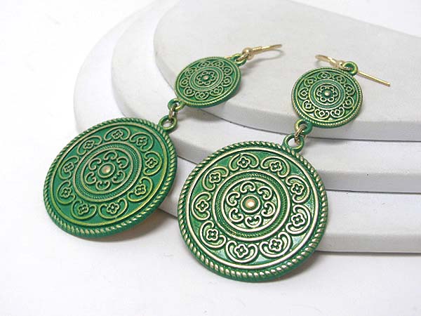 Metal filigree double disk drop earring