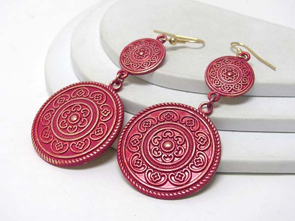 Metal filigree double disk drop earring