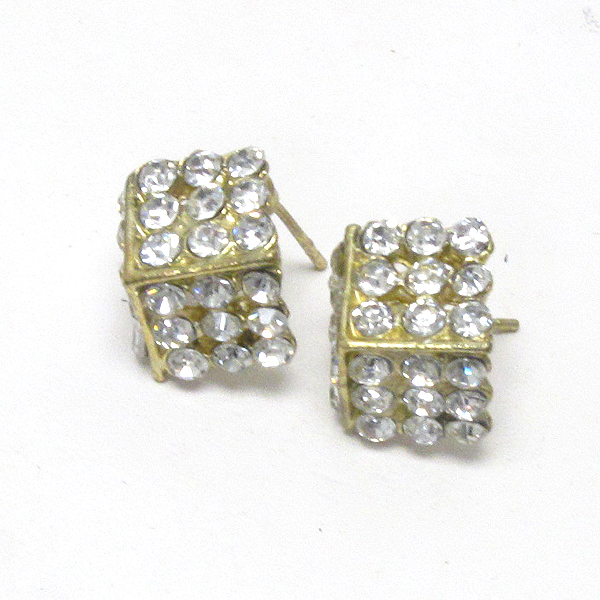 Crystal deco half cube stud earring