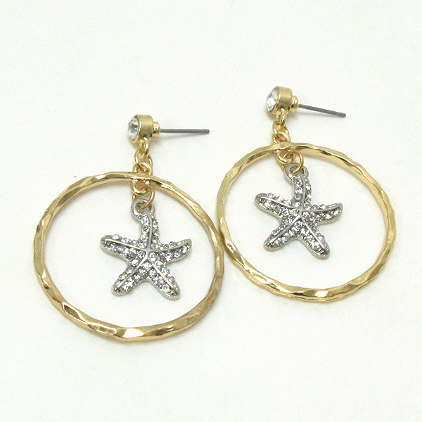 Crystal starfish and hoop earring