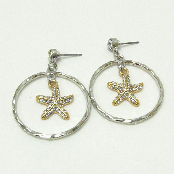 Crystal starfish and hoop earring