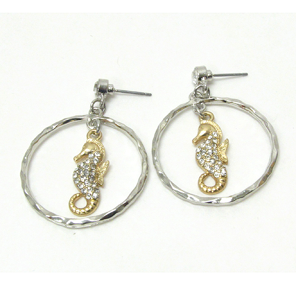 Crystal seahorse and hoop earring