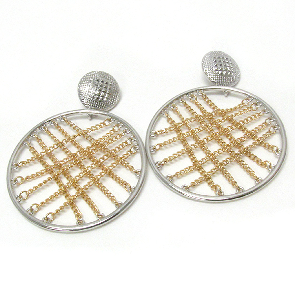 Wired metal hoop and chain inside deco earring