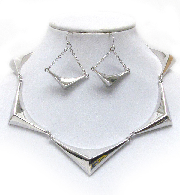 Multi metal chevron link necklace earring set