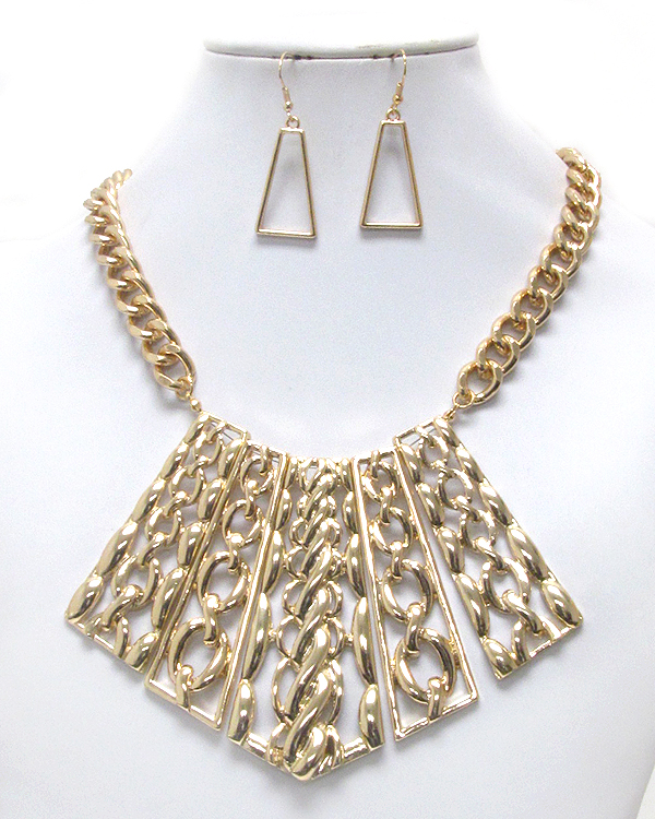 Multi thick chain bar link drop necklace earring set