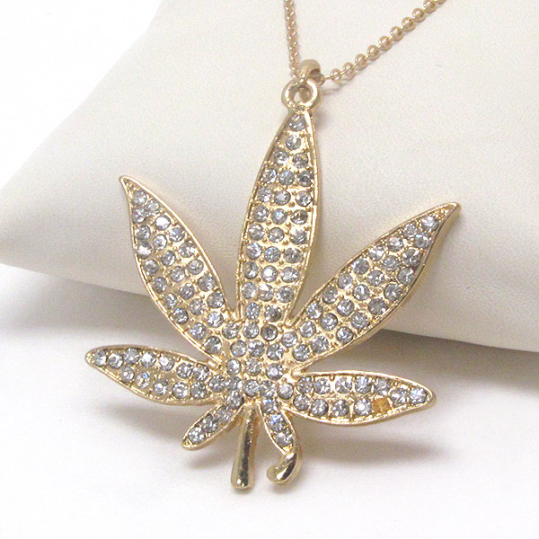 Premier electro plating crsytal deco marijuana leaf pendant necklace