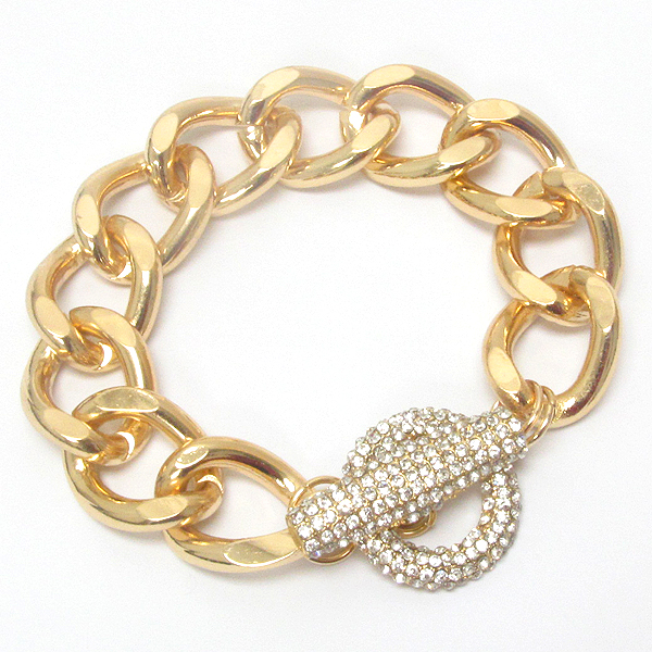 Thick chain and fine crystal toggle bracelet