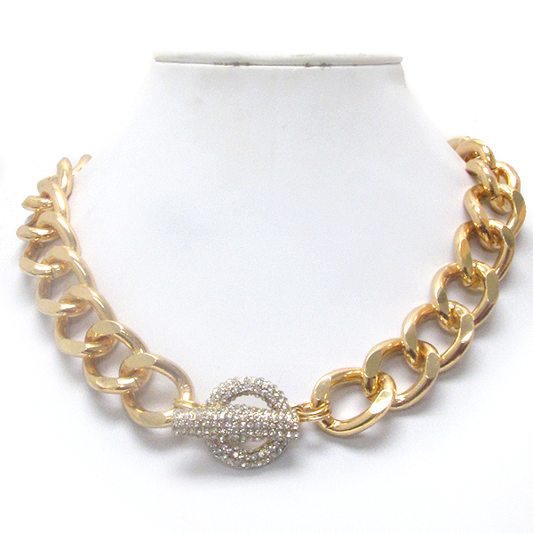 Thick chain and fine crystal toggle necklace