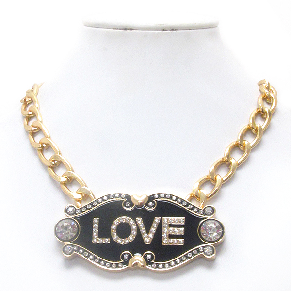 Crystal and epoxy love pendant and chain necklace -valentine