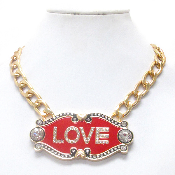 Crystal and epoxy love pendant and chain necklace -valentine