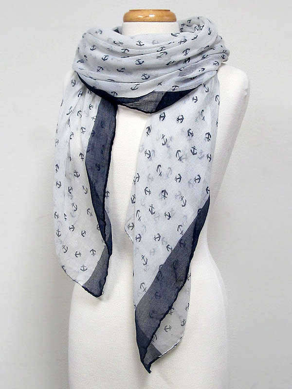 Multi anchor print viscose scarf