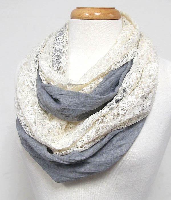 Cotton and viscose mix flower lace infinity scarf