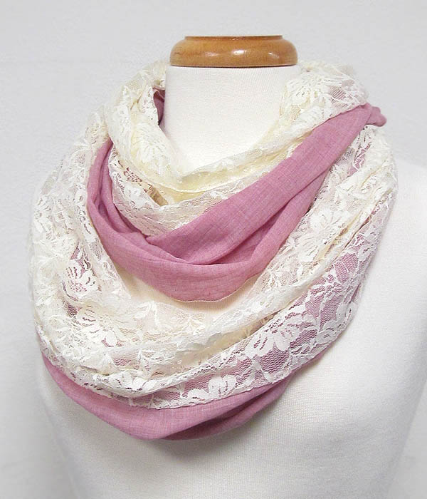 Cotton and viscose mix flower lace infinity scarf