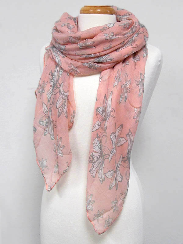 Multi flower print polyester scarf